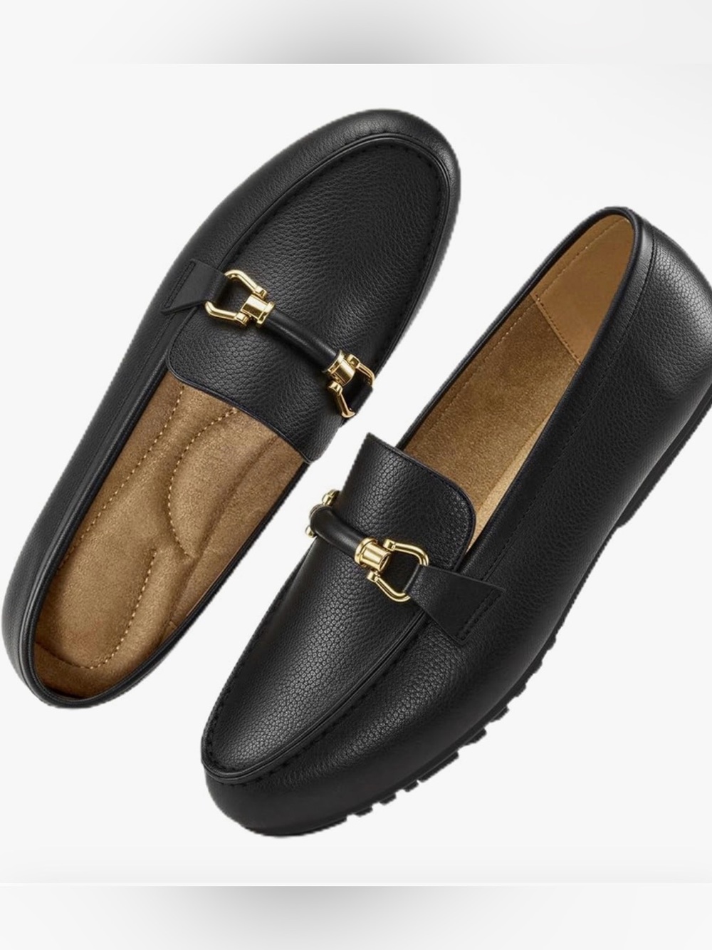 Women’s Black Leather Loafers with Gold Bit Detail